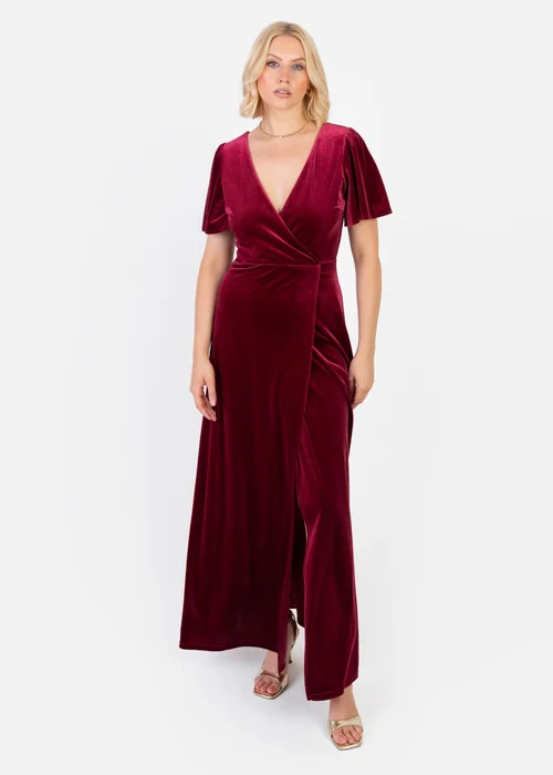Maya Deluxe Cranberry Faux Wrap Short Sleeve Velvet Maxi Dress - 18 Image 1