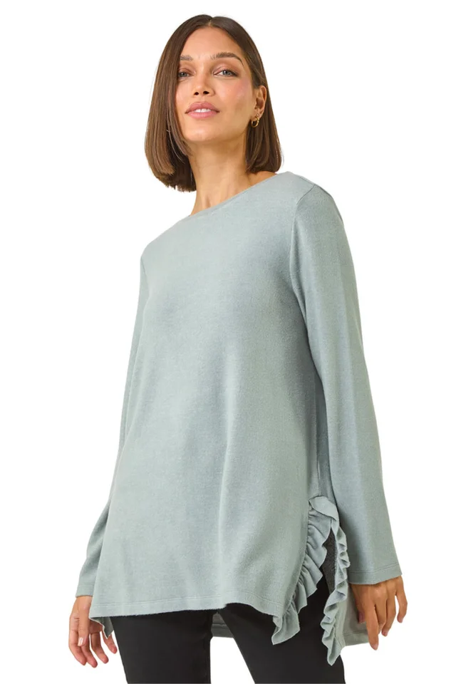 Roman Sage Soft Touch Side Ruffle Top