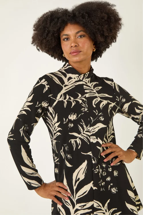 Roman Black Floral High Neck Swing Top - Size 20 Clothing Image 2