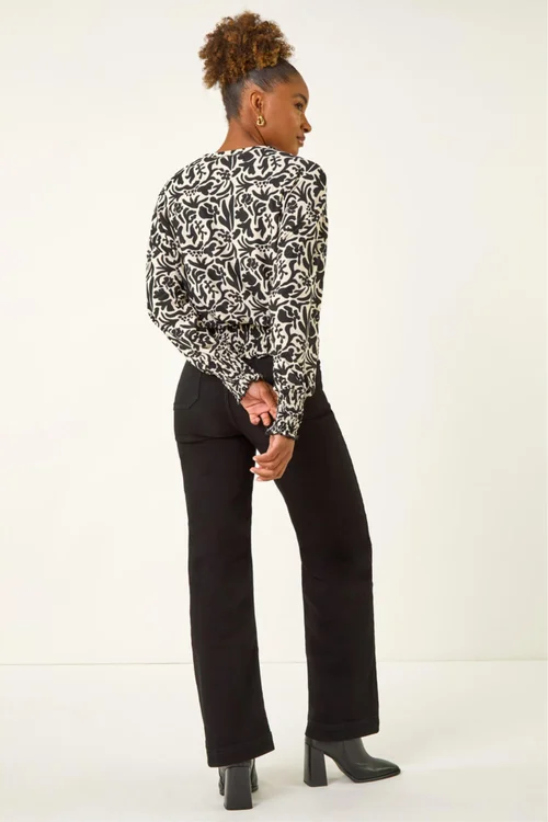 Roman Black Abstract Print Stretch Top - Size 16 Clothing Image 4