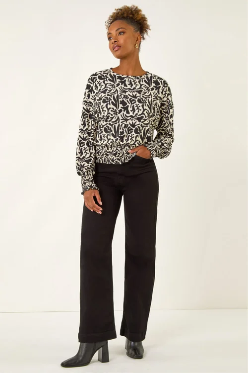 Roman Black Abstract Print Stretch Top - Size 16 Clothing Image 2