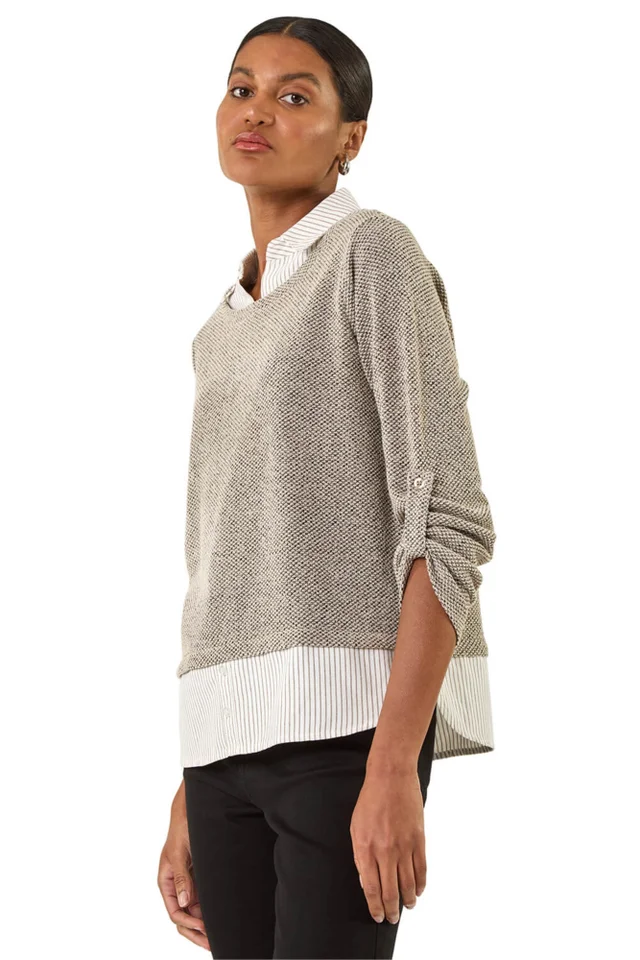 Roman Beige Textured Snit Mock Shirt