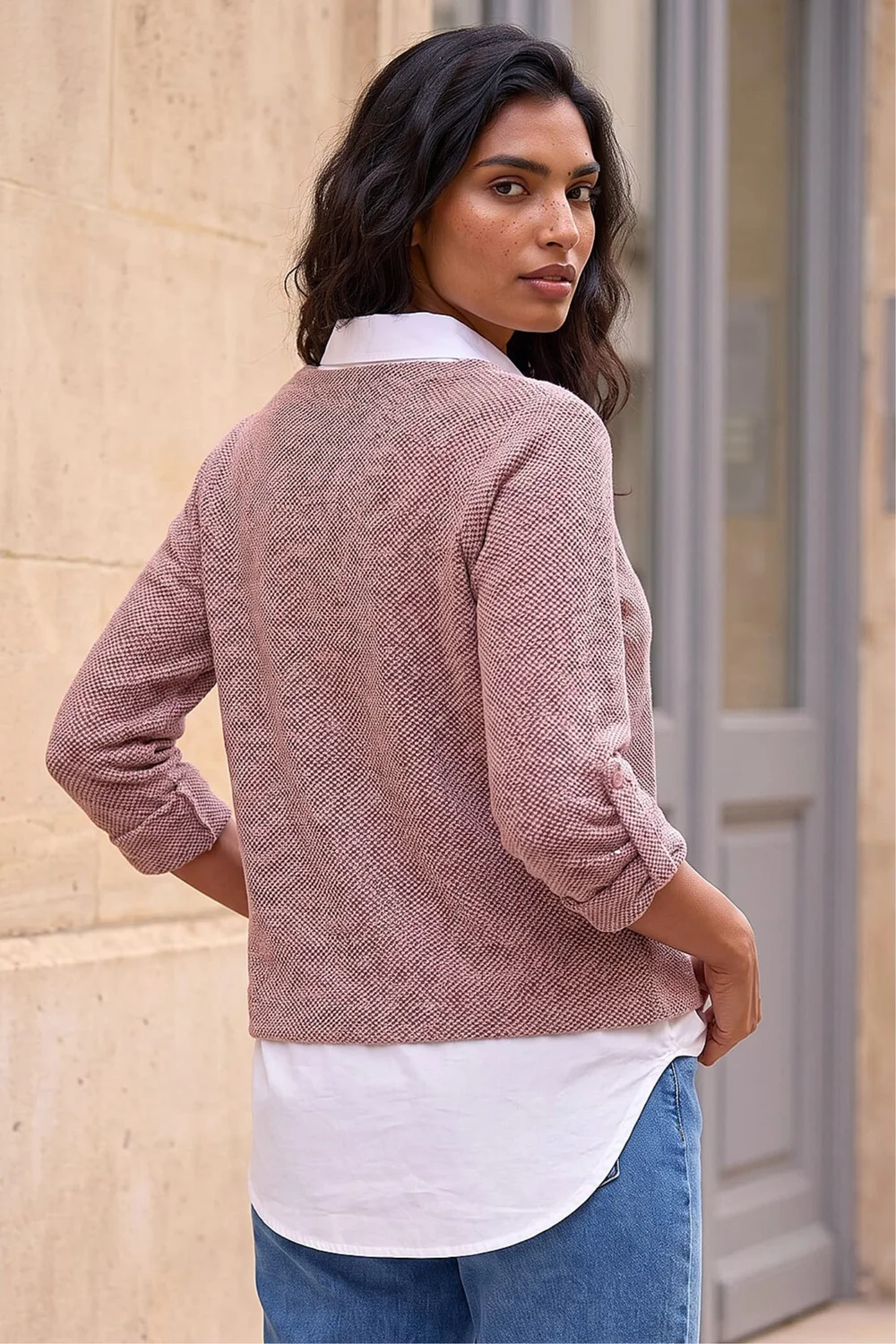 Roman Pink Mock Shirt Textured Knit Jumper - 12 Image 3