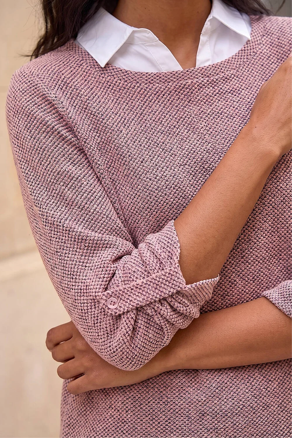 Roman Pink Mock Shirt Textured Knit Jumper - 12 Image 4