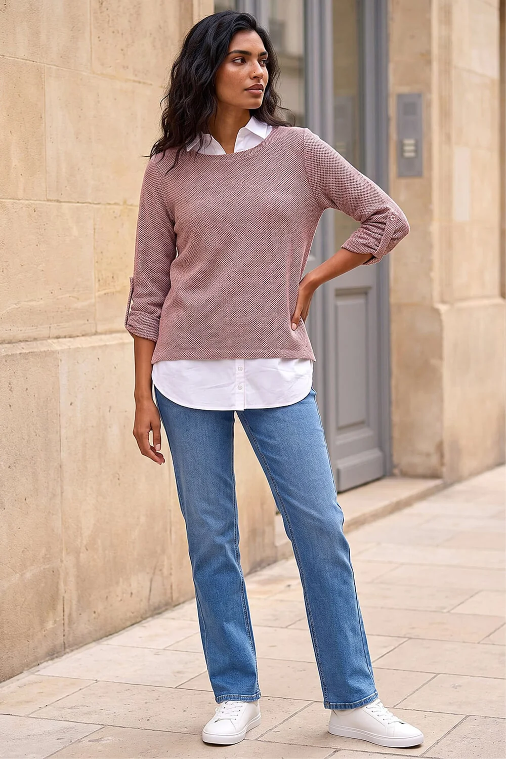 Roman Pink Mock Shirt Textured Knit Jumper - 12 Image 2
