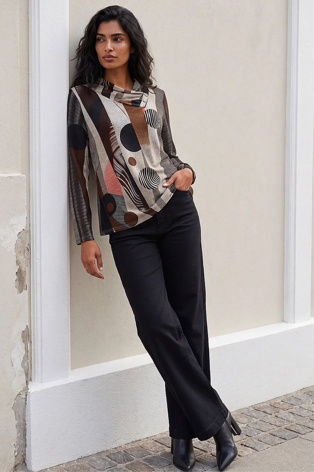 Roman Brown Abstract Print Snit Top - 12 Image 2