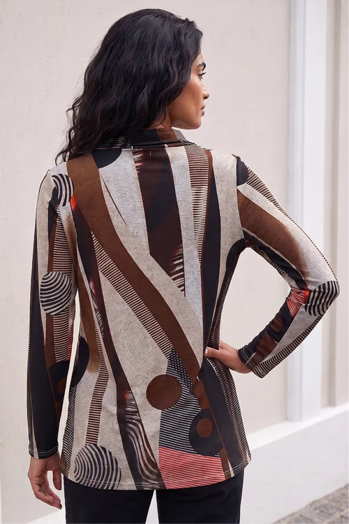 Roman Brown Abstract Print Snit Top - 12 Image 3