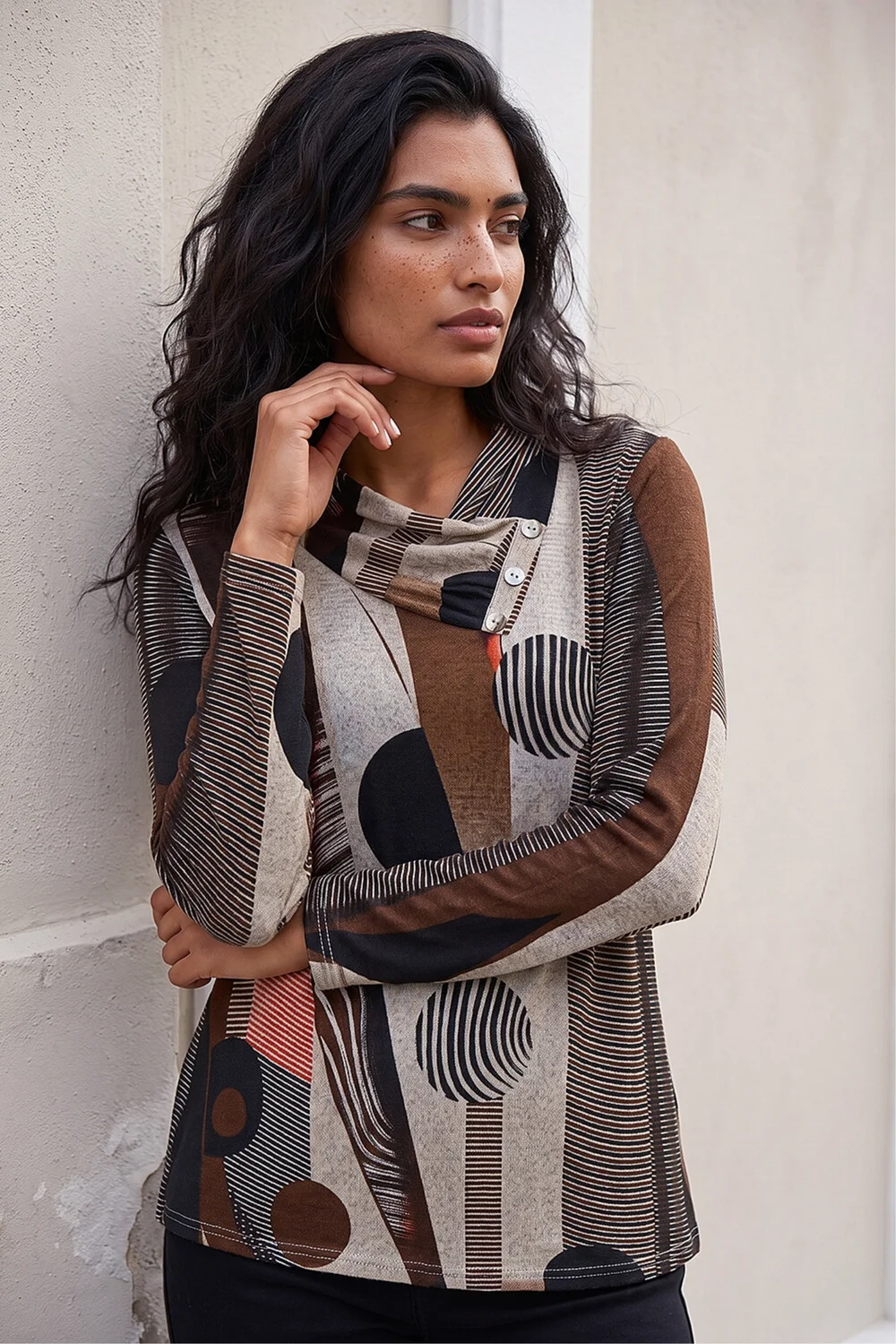 Roman Brown Abstract Print Snit Top - 12 Image 1