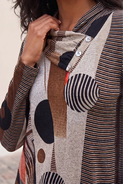 Roman Brown Abstract Print Snit Top - 12 Image 4