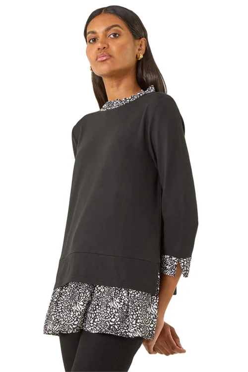 Roman Black Abstract Print Trim Tunic - Size 18 Clothing Image 1