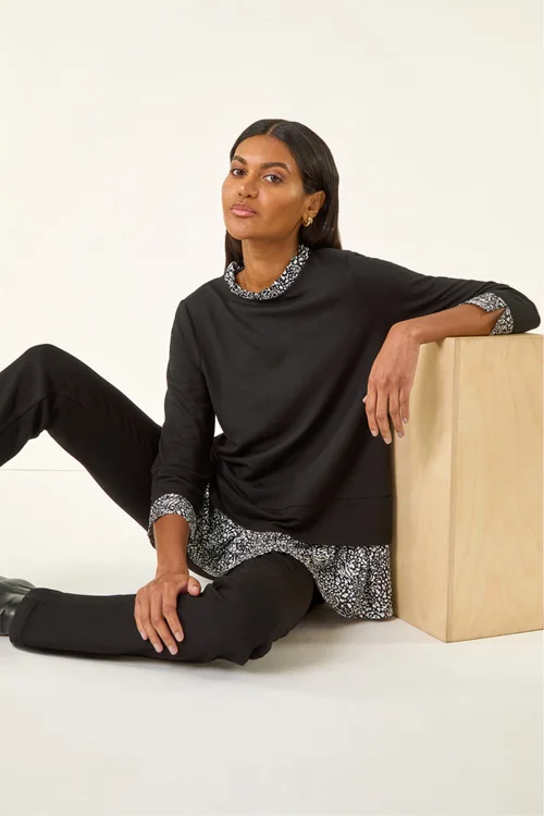 Roman Black Abstract Print Trim Tunic - Size 18 Clothing Image 3