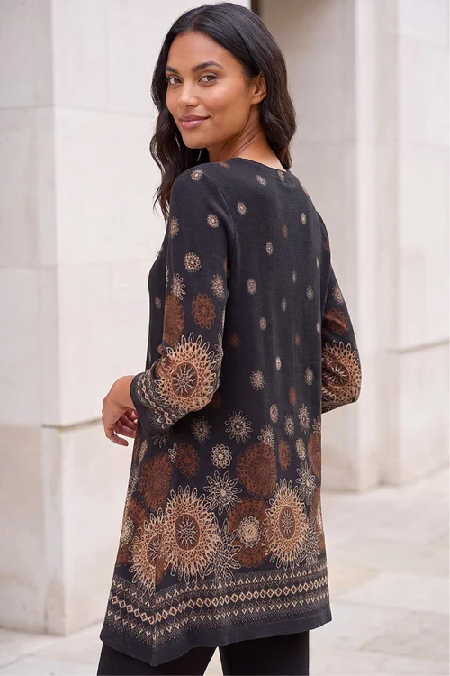 Roman Black Sunflower Printed Tunic Top - 20 Image 4