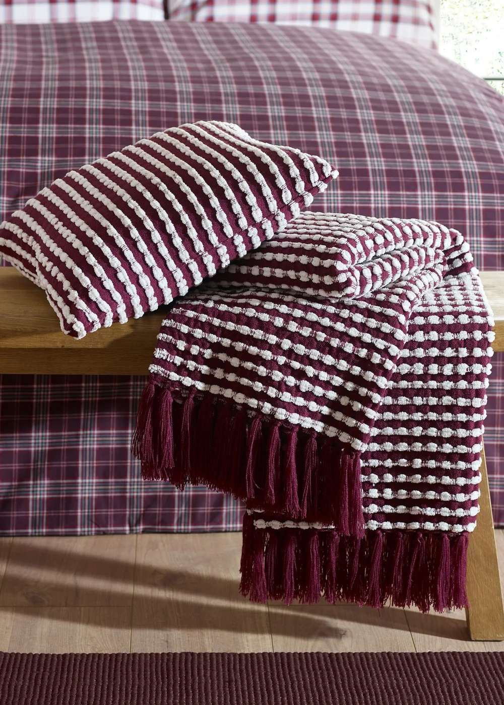 Catherine Lansfield Stab Stitch Blanket Throw Plum (125x150cm) - One Size Image 4