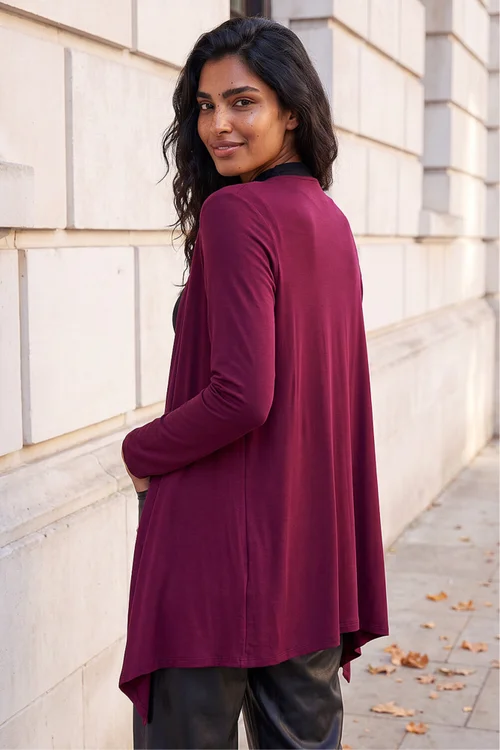 Roman Burgundy Waterfall Stretch Cardigan - 10 Image 3