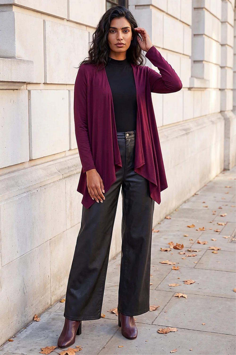 Roman Burgundy Waterfall Stretch Cardigan - 10 Image 2