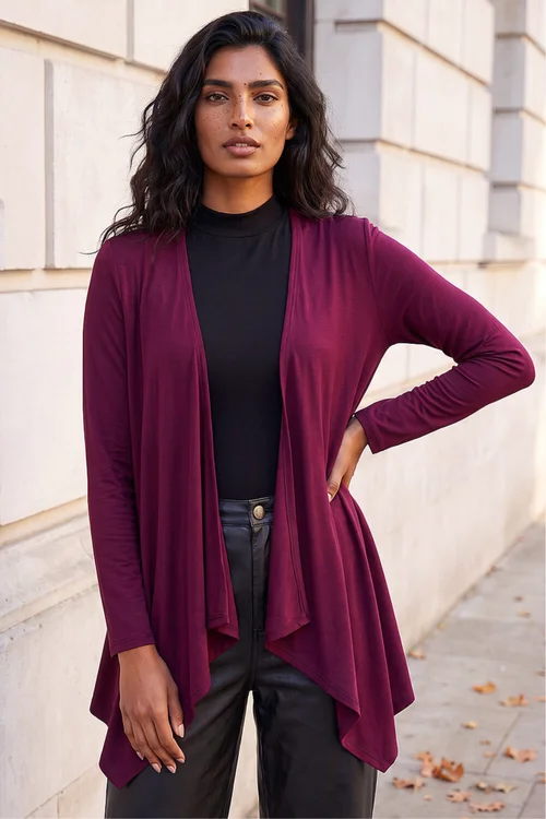 Roman Burgundy Waterfall Stretch Cardigan - 10 Image 1