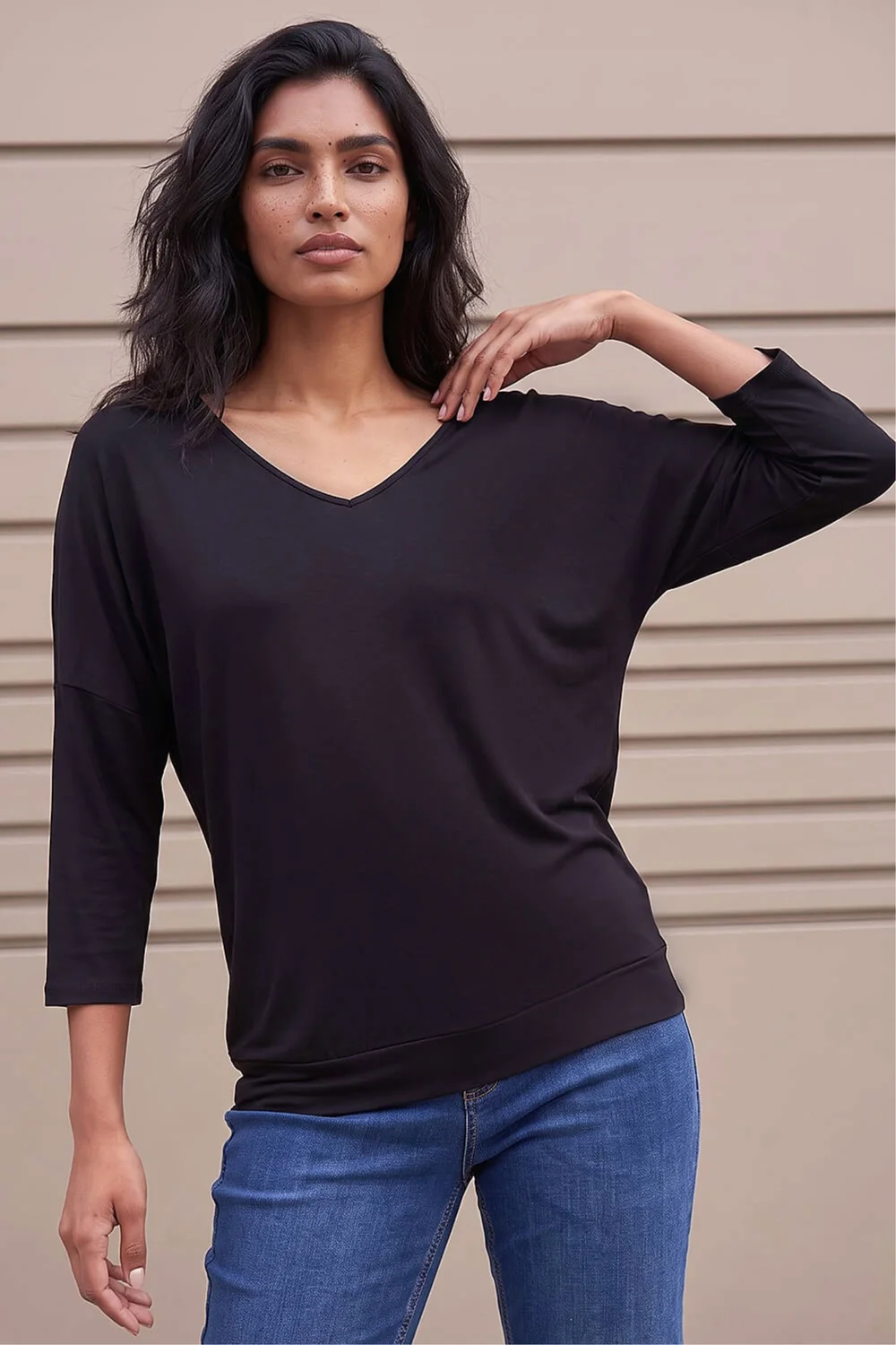 Roman Black V-Neck Jersey Stretch T-Shirt - 20 Image 1