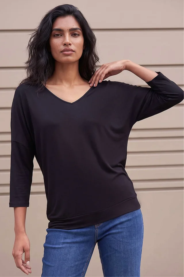 Roman Black V-Neck Jersey Stretch T-Shirt