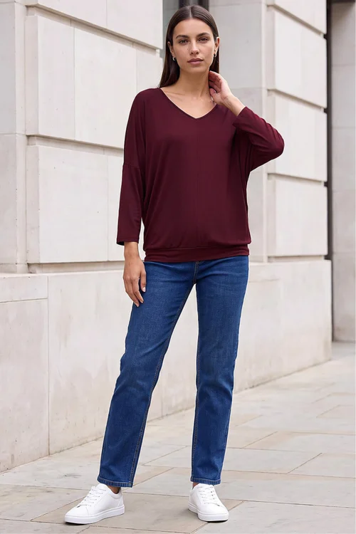Roman Burgundy V-Neck Jersey Stretch T-Shirt - 18 Image 2