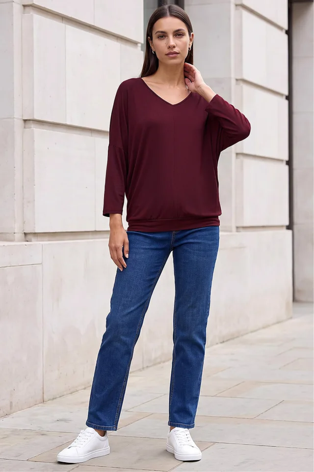 Roman Burgundy V-Neck Jersey Stretch T-Shirt