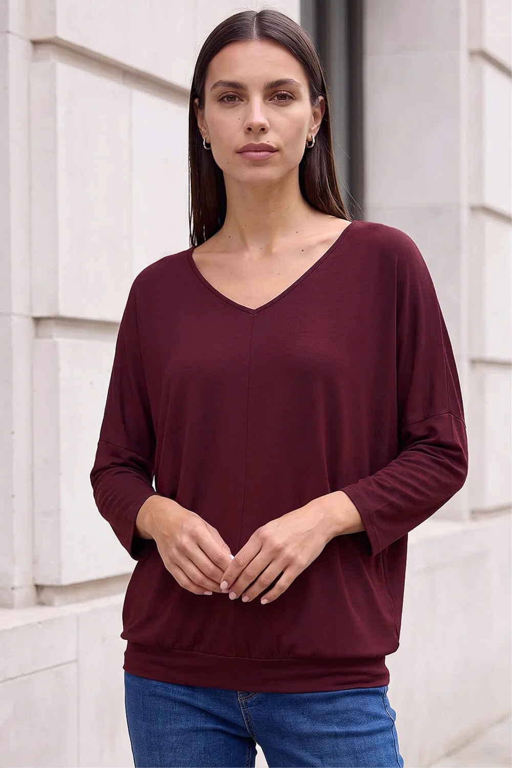 Roman Burgundy V-Neck Jersey Stretch T-Shirt - 18 Image 1