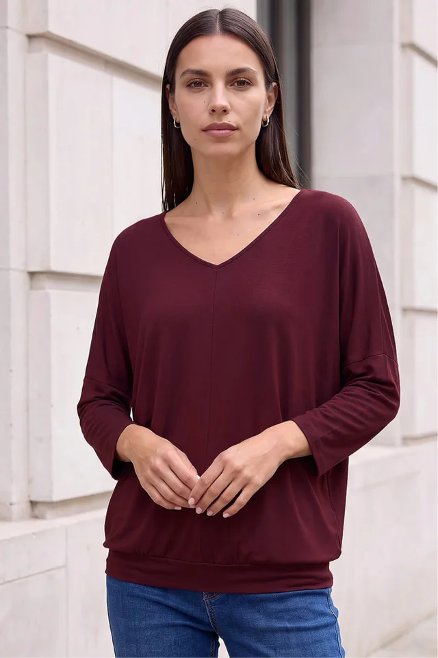 Roman Burgundy V-Neck Jersey Stretch T-Shirt