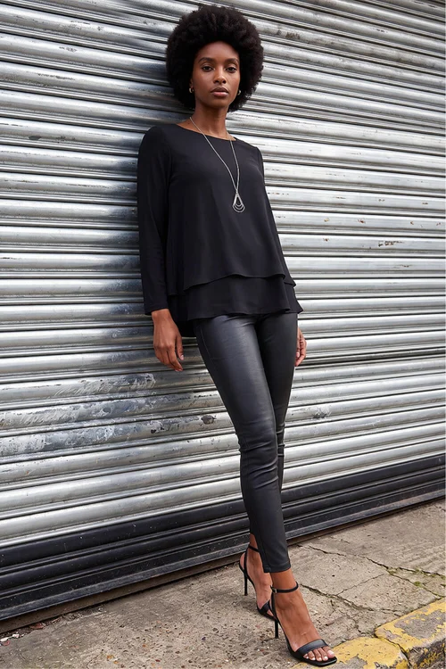 Roman Black Chiffon Overlay Necklace Top - 14 Image 2