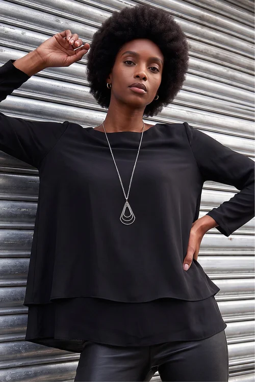 Roman Black Chiffon Overlay Necklace Top - 14 Image 1