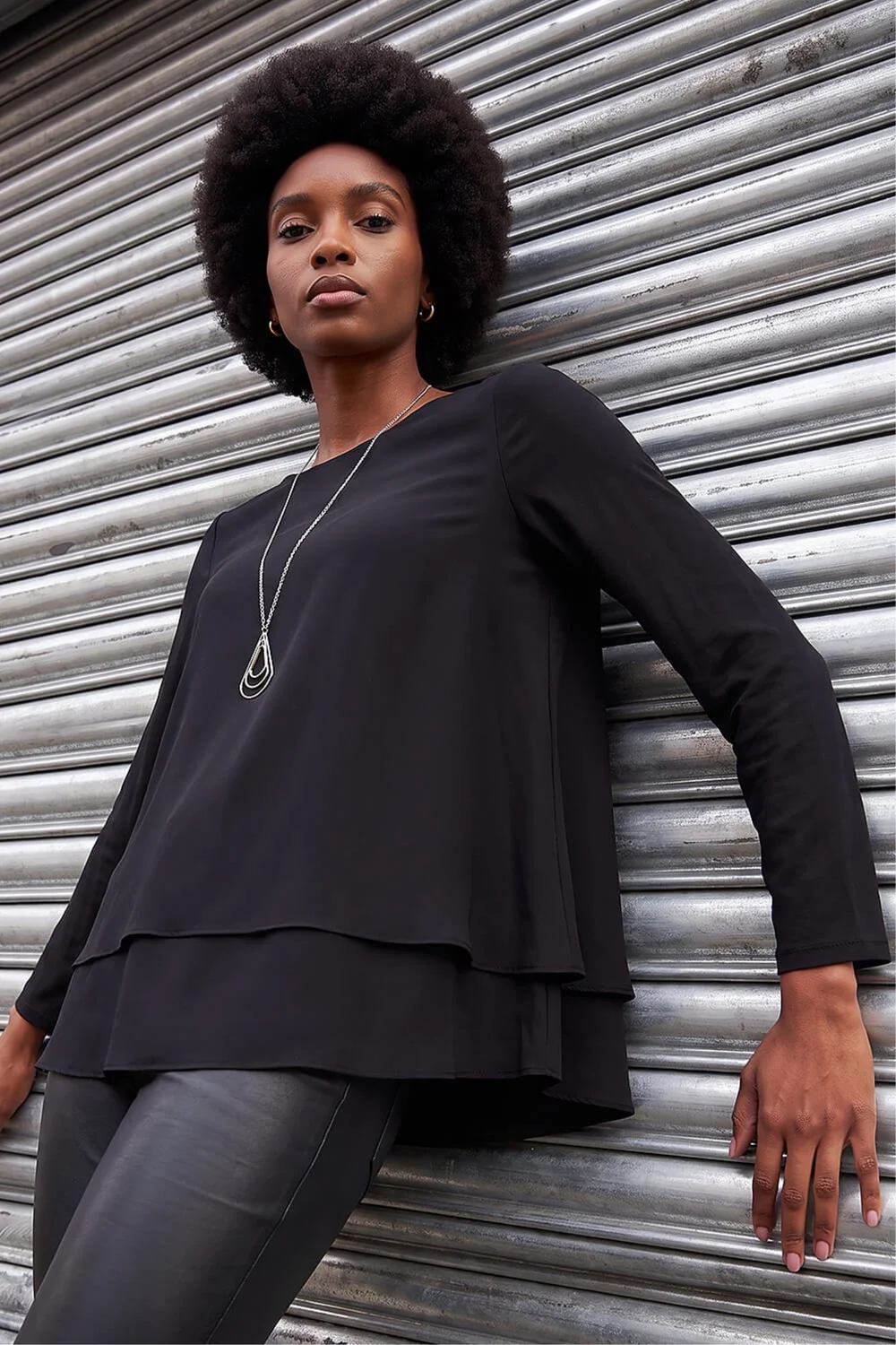 Roman Black Chiffon Overlay Necklace Top - 14 Image 3