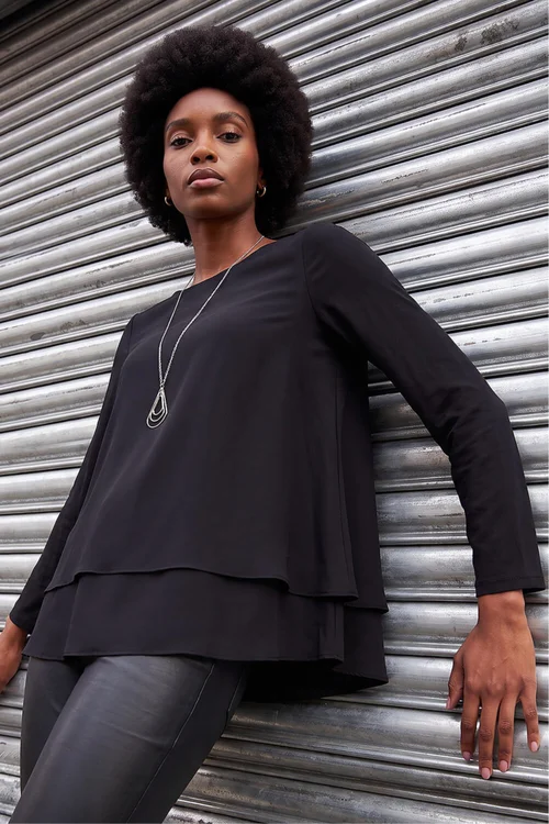 Roman Black Chiffon Overlay Necklace Top - 14 Image 3