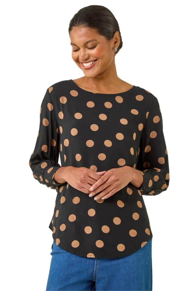 Roman Black Spot Print Tunic Top