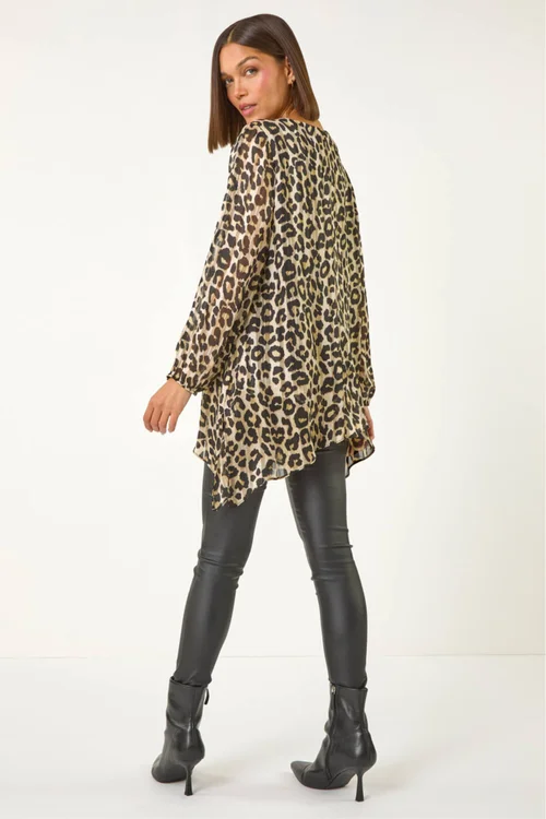 Roman Natural Animal Print Metallic Top - Size 14 Clothing Image 4