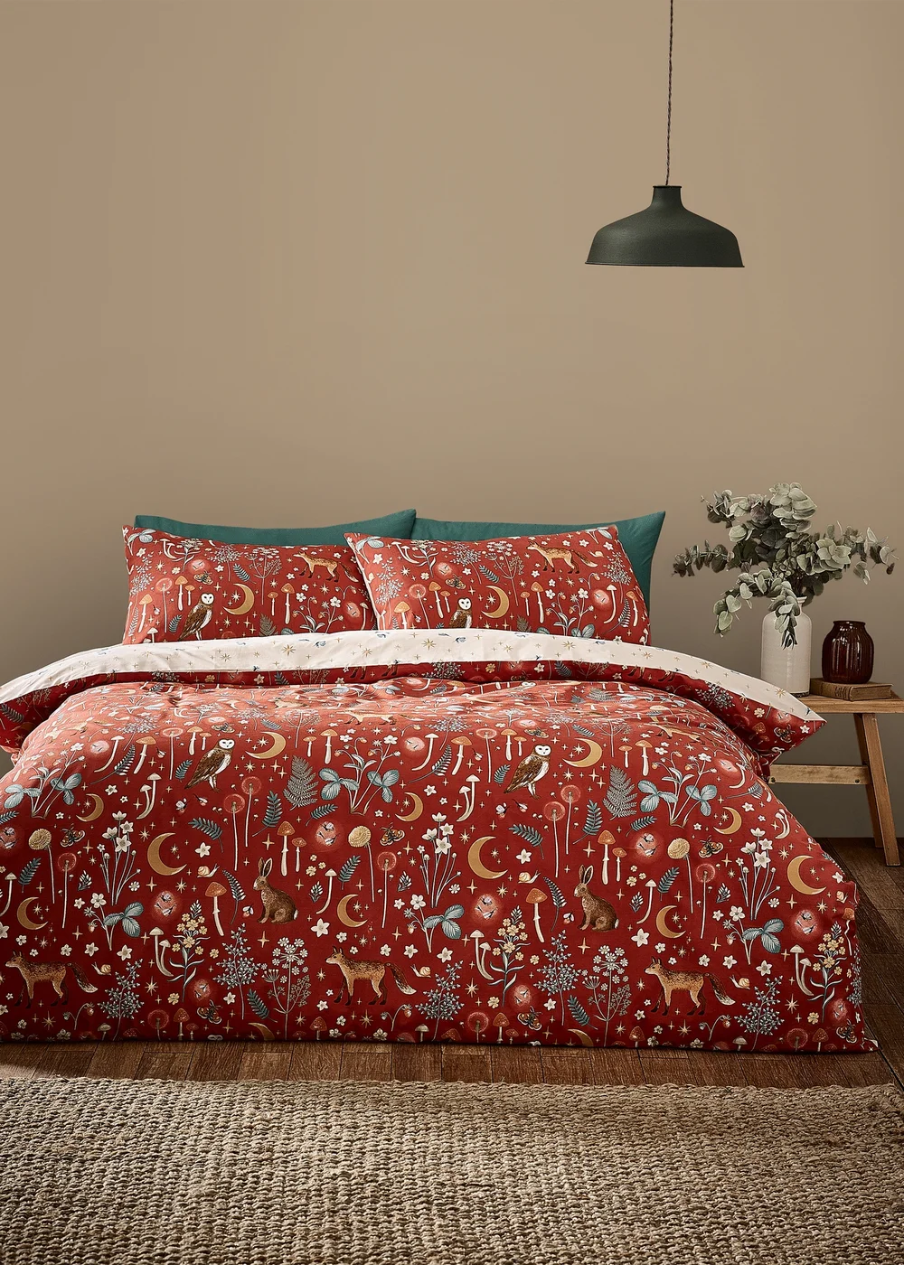Catherine Lansfield Enchanted Twilight Animals Reversible Duvet Cover Set Burnt Orange - Single Image 1
