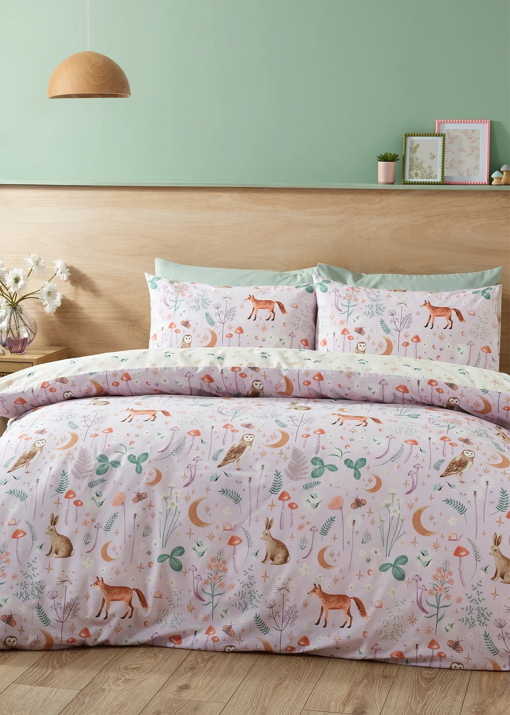 Catherine Lansfield Enchanted Twilight Animals Reversible Duvet Cover Set Lilac - Single Image 1