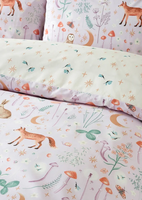Catherine Lansfield Enchanted Twilight Animals Reversible Duvet Cover Set Lilac - Single Image 4