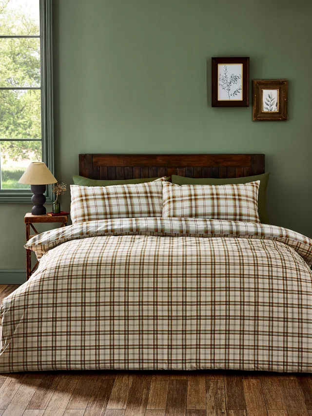 Catherine Lansfield Kelso Check Reversible Duvet Cover Set Burnt Orange