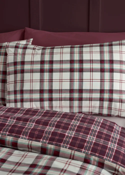 Catherine Lansfield Kelso Check Reversible Duvet Cover Set Plum - Single Image 3