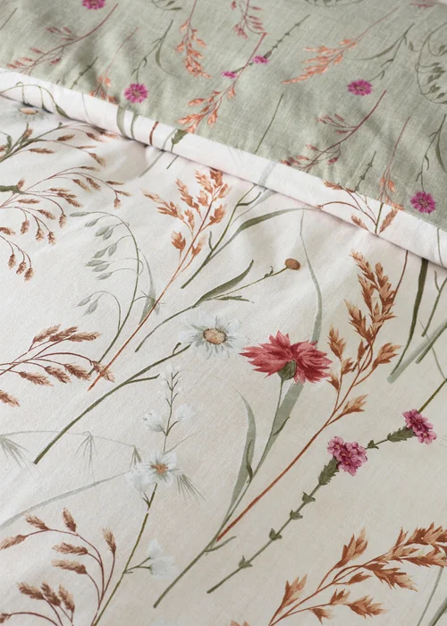 Catherine Lansfield Brushed Grasmere Floral Cotton Reversible Duvet Cover Set Green - Single Image 4