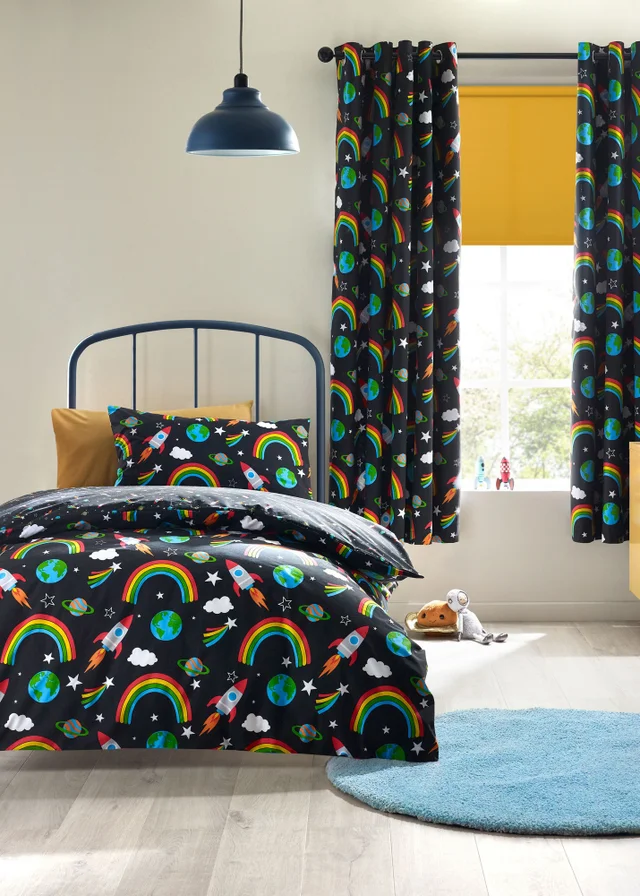 Catherine Lansfield Rainbow Rockets Reversible Duvet Cover Set Black