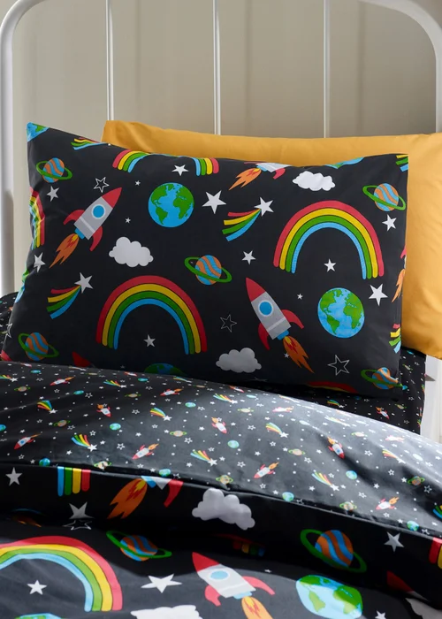 Catherine Lansfield Rainbow Rockets Reversible Duvet Cover Set Black - Junior Image 3