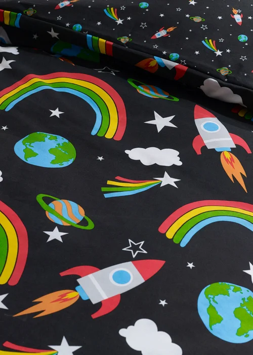 Catherine Lansfield Rainbow Rockets Reversible Duvet Cover Set Black - Junior Image 4