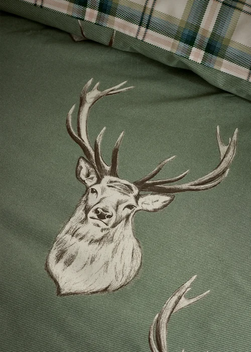 Catherine Lansfield Stag Check Reversible Duvet Cover Set Soft Green - Single Image 4