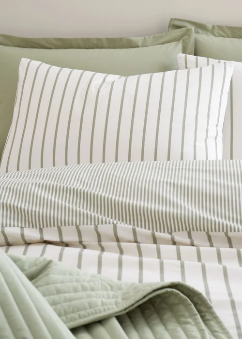 Bianca Fine Linens Green Hampton Stripe Cotton Reversible Duvet Cover Set - Single Image 3
