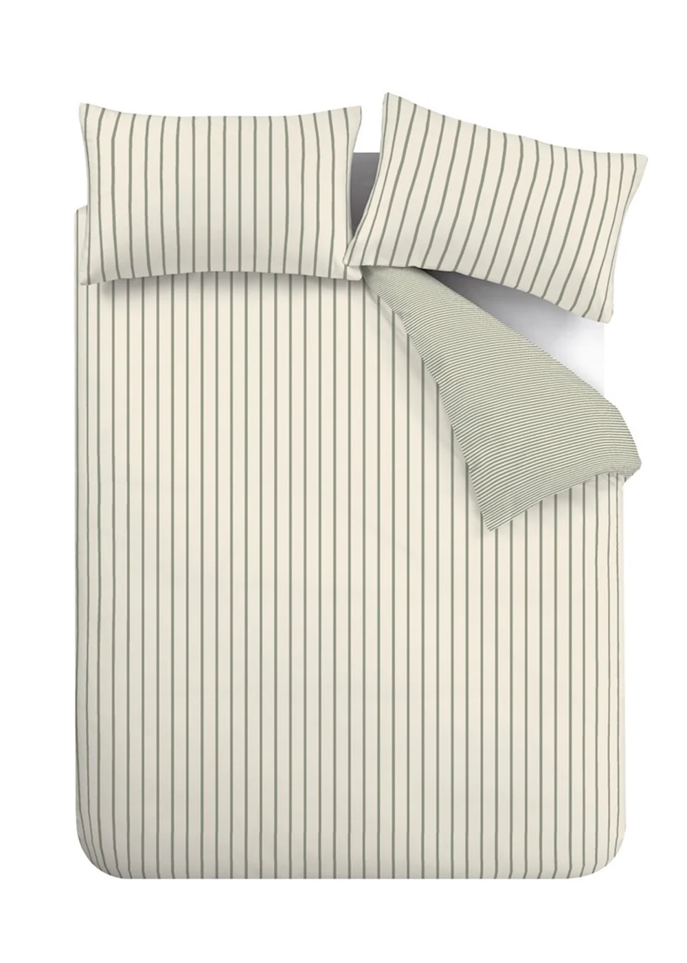 Bianca Fine Linens Green Hampton Stripe Cotton Reversible Duvet Cover Set - Single Image 5