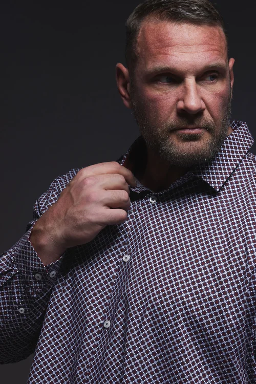 BadRhino Tailoring Navy Blue & Red Geometric Print Formal Shirt - 21 Collar Image 1