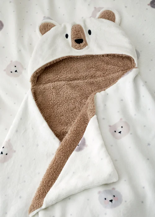 Catherine Lansfield Cosy Bear So Soft Fleece Hooded Blanket Natural - One Size Image 1