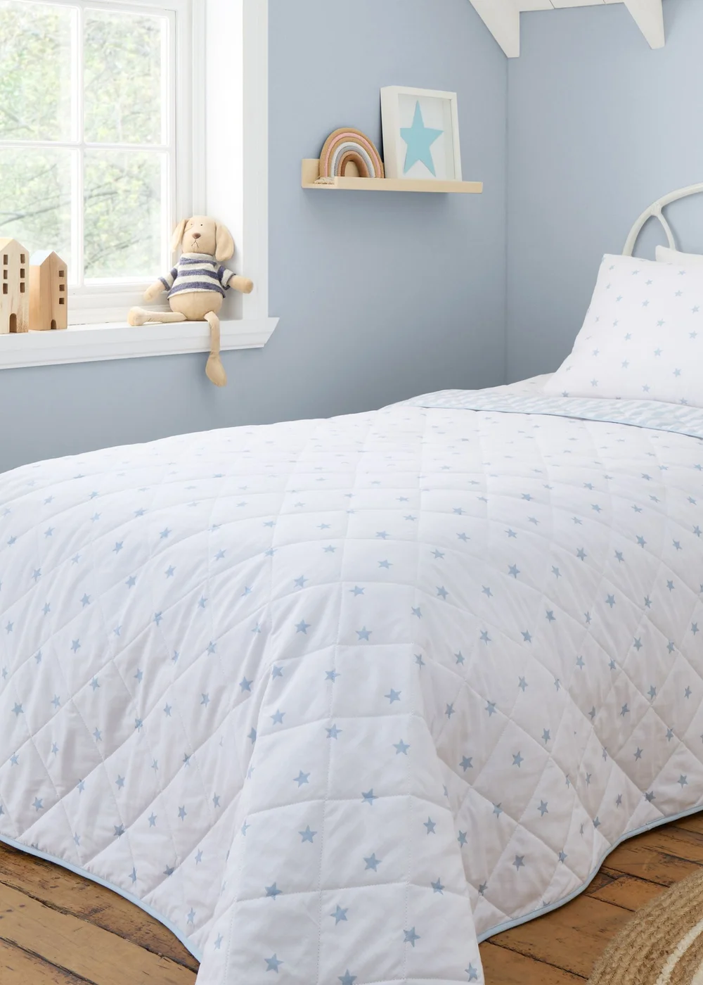 Bianca Fine Linens Mini Star & Stripes Cotton Reversible Bedspread Blue - One Size Image 1