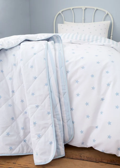 Bianca Fine Linens Mini Star & Stripes Cotton Reversible Bedspread Blue - One Size Image 2