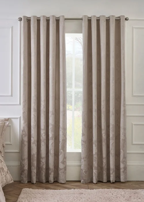 Catherine Lansfield Opulent Jacquard Lined Eyelet Curtains Champagne Gold - 66W X 90D (168x228cm) Image 2