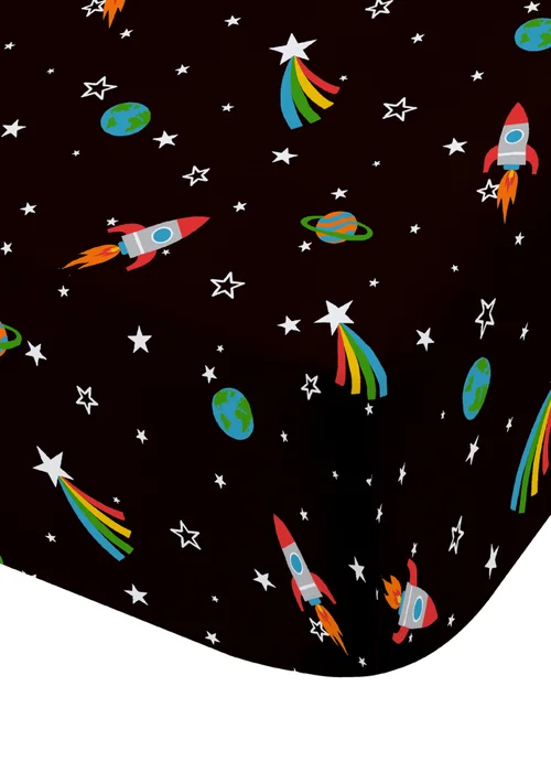 Catherine Lansfield Rainbow Rockets Fitted Sheet Black - Junior Image 3